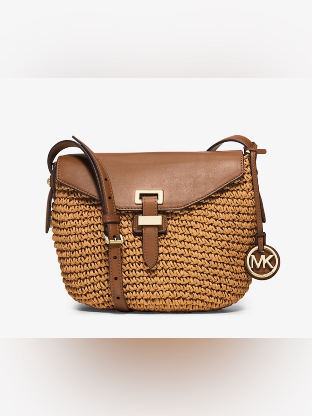 Michael Kors Naomi Medium Woven Straw Crossbody Bag